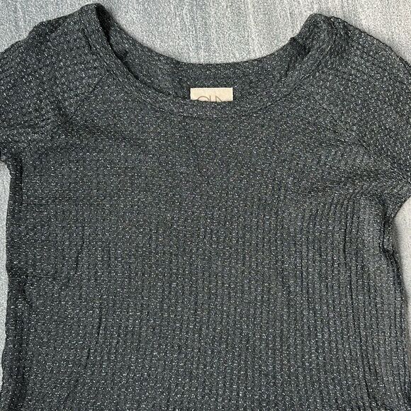 NEW Chaser Raglan Long Sleeve Stardust Metallic Thermal Scoopneck Blouse Black M - Picture 3 of 14